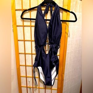 Cupshe Best Wishes Halter One-piece Swimsuit - Large Navy Blue